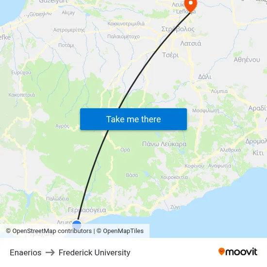 Enaerios to Frederick University map