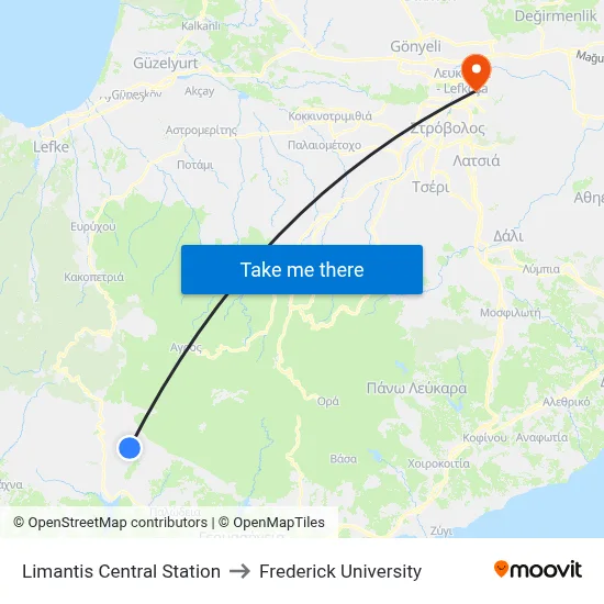 Limantis Central Station to Frederick University map