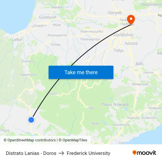 Distrato Lanias - Doros to Frederick University map