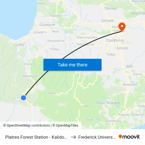 Platres Forest Station - Kalidonia to Frederick University map