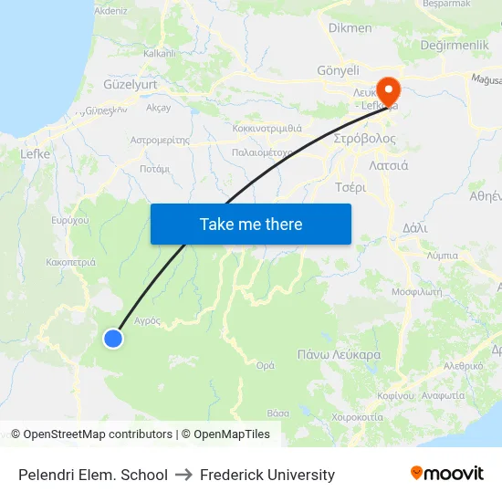 Pelendri Elem. School to Frederick University map
