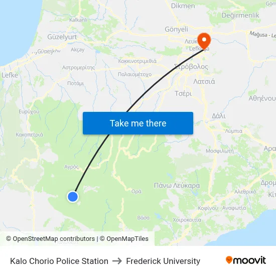 Kalo Chorio Police Station to Frederick University map