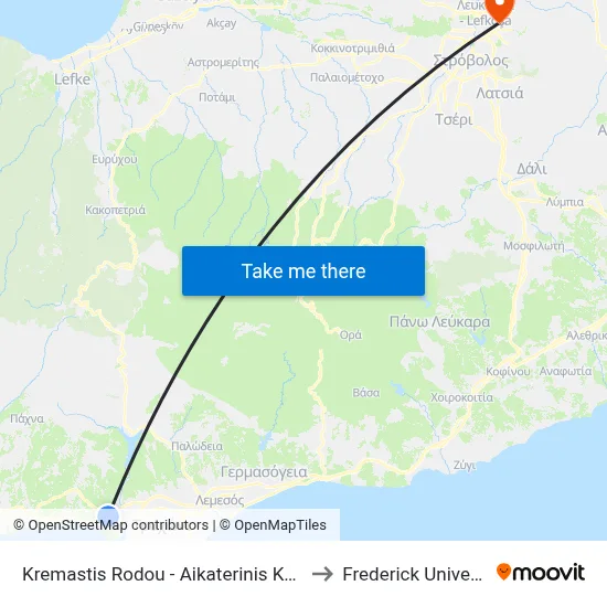 Kremastis Rodou - Aikaterinis Kornaro to Frederick University map