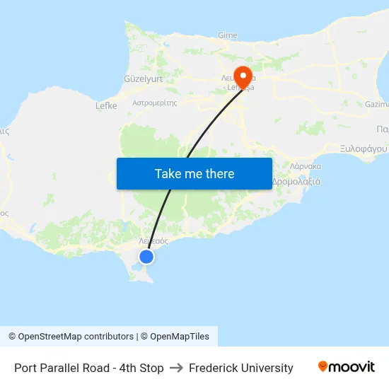 Port Parallel Road - 4th Stop to Frederick University map