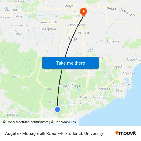 Asgata - Monagroulli Road to Frederick University map