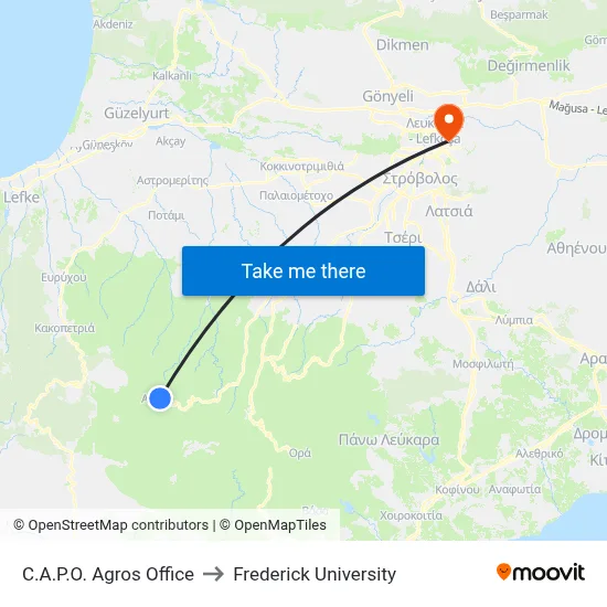 C.A.P.O. Agros Office to Frederick University map