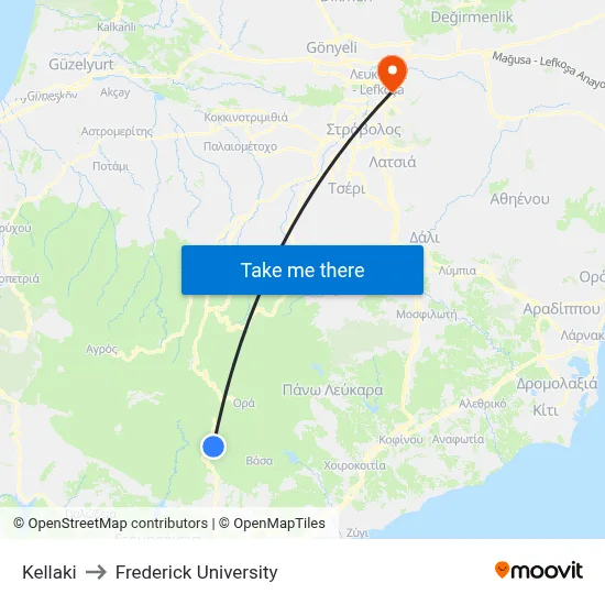 Kellaki to Frederick University map