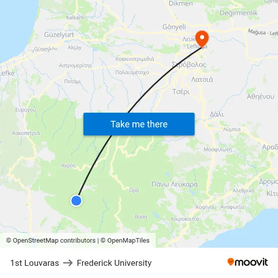 1st Louvaras to Frederick University map