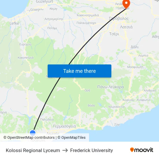 Kolossi Regional Lyceum to Frederick University map