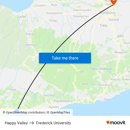 Happy Valley to Frederick University map