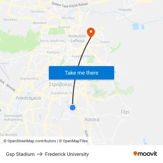 GSP Stadium to Frederick University map