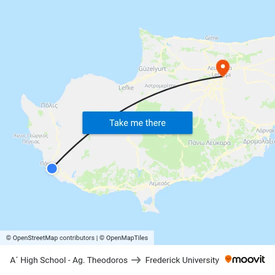 A´ High School - Ag. Theodoros to Frederick University map