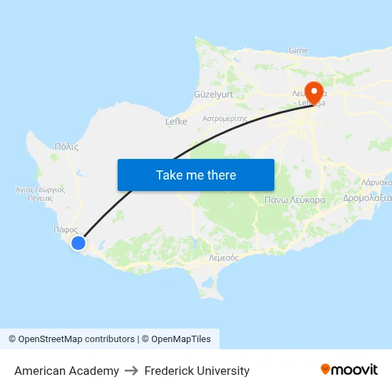 American Academy to Frederick University map