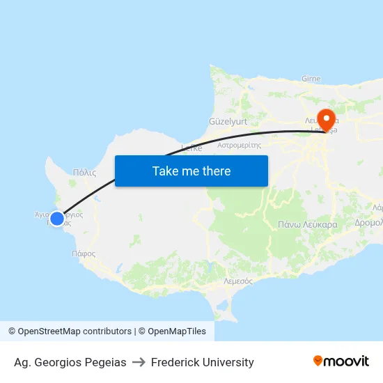 Ag. Georgios Pegeias to Frederick University map