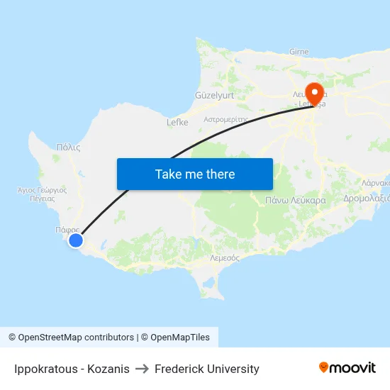 Hippocrates - Kozanis to Frederick University map