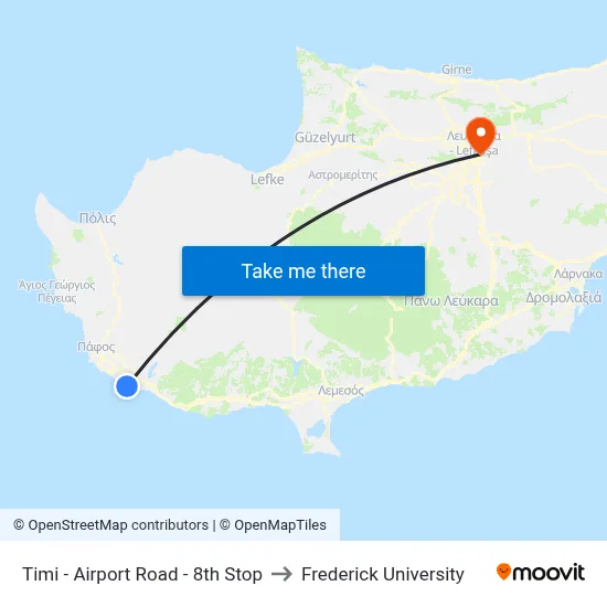Timi - Airport Road - 8th Stop to Frederick University map