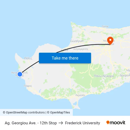 Ag. Georgiou Ave. - 12th Stop to Frederick University map