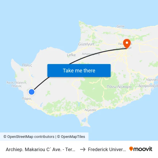 Archiep. Makariou C´ Ave. - Teratsou to Frederick University map