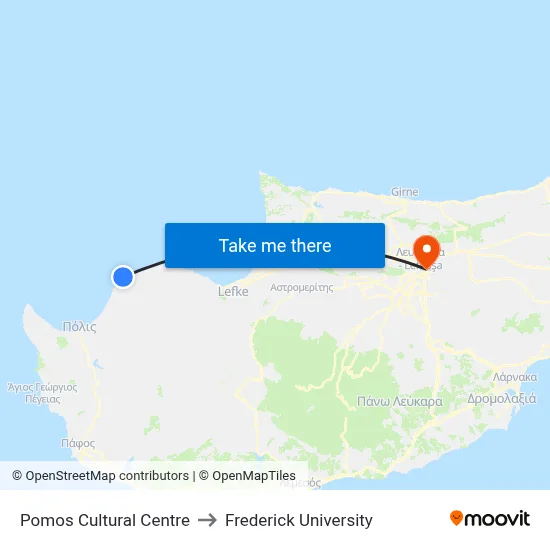Pomos Cultural Centre to Frederick University map