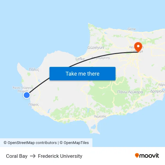 Coral Bay to Frederick University map