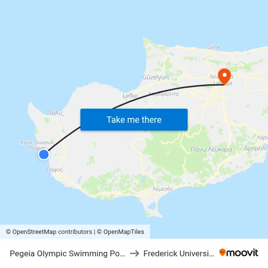Pegeia Olympic Swimming Pool to Frederick University map