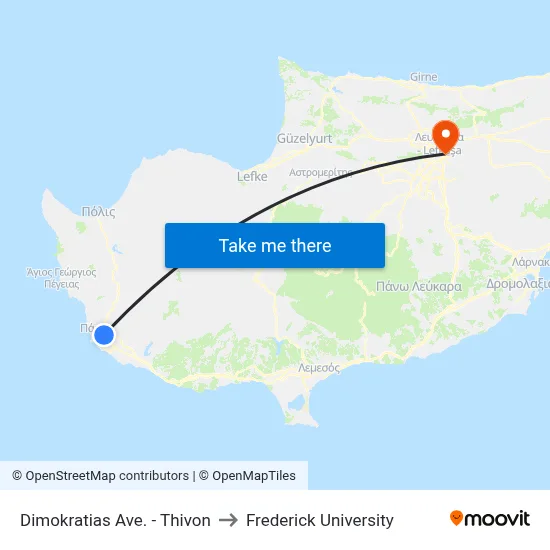 Demokratias Avenue - Thivon to Frederick University map