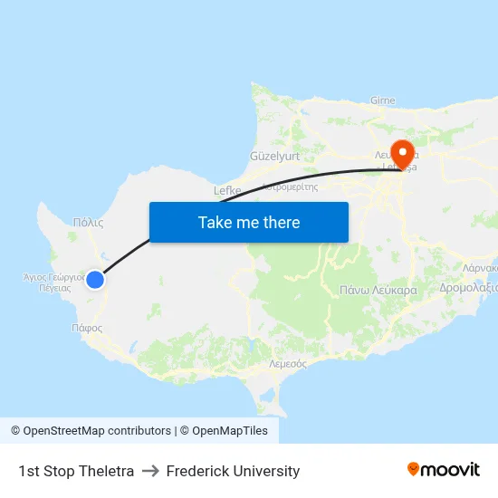 1st Stop Theletra to Frederick University map