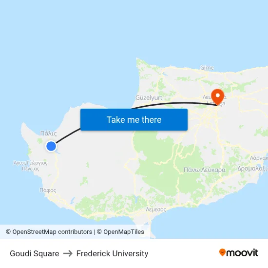 Goudi Square to Frederick University map