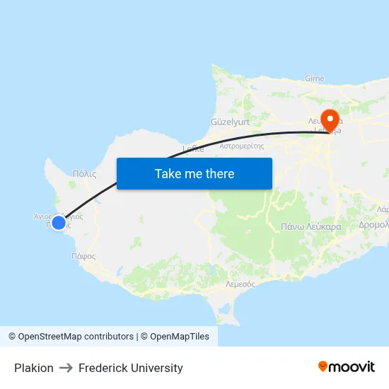 Plakion to Frederick University map