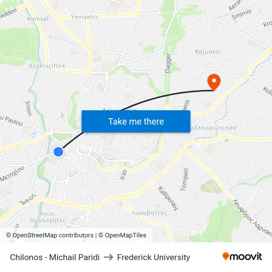 Chilonos - Michail Paridi to Frederick University map