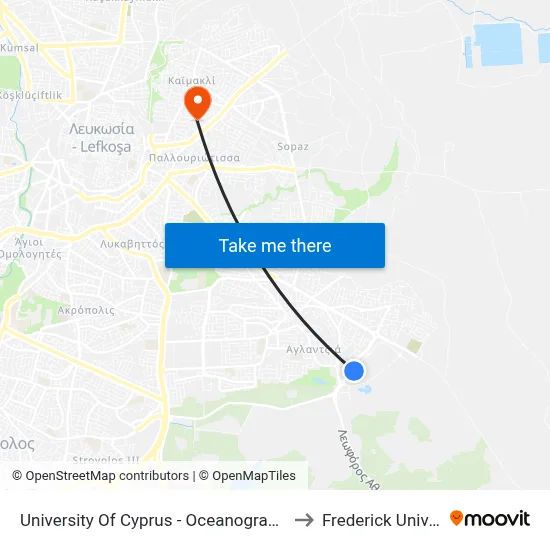 University of Cyprus - Oceanography Center to Frederick University map