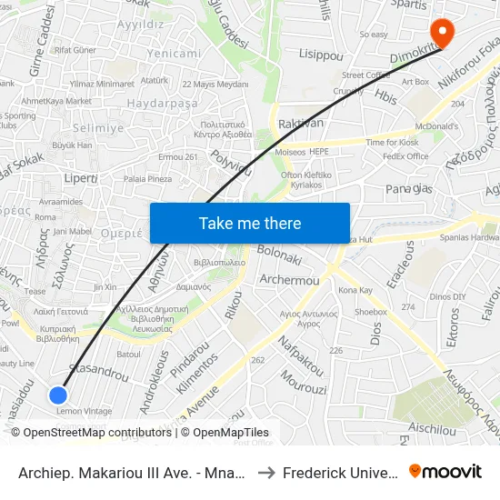 Archbishop Makarios III Ave. - Mnasiadou to Frederick University map