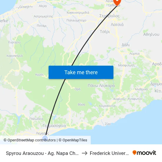 Spyrou Araouzou - Ag. Napa Church to Frederick University map