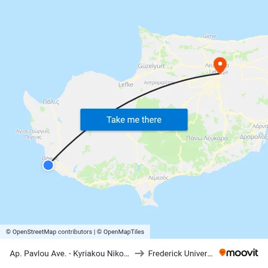Ap. Pavlou Ave. - Kyriakou Nikolaou to Frederick University map