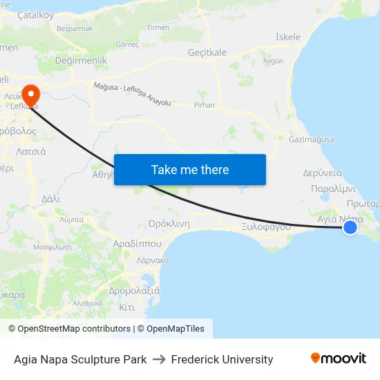 Agia Napa Sculpture Park to Frederick University map