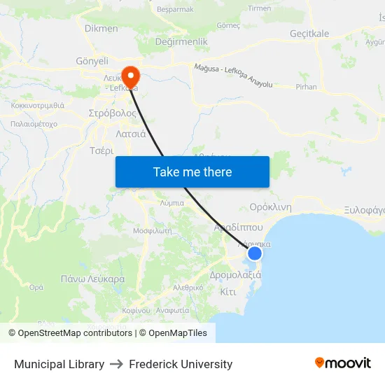 Municipal Library to Frederick University map