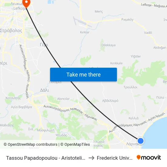 Tassou Papadopoulou - Aristoteli Valaoriti to Frederick University map