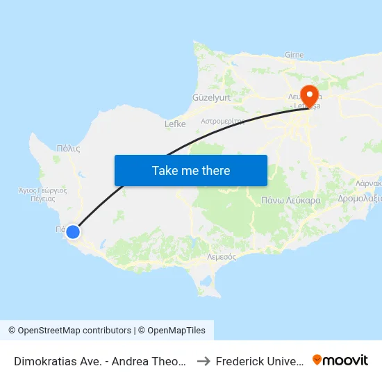 Democracy Ave. - Andrea Theodosiou to Frederick University map