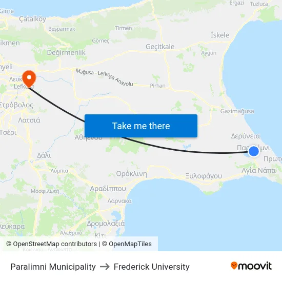 Paralimni Municipality to Frederick University map