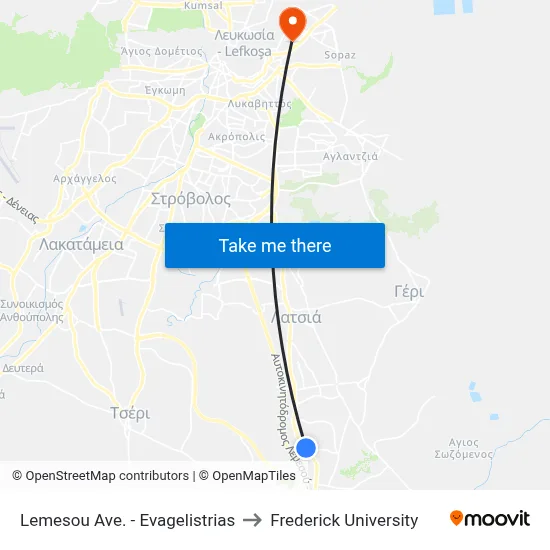 Lemesos Ave. - Evangelistria to Frederick University map