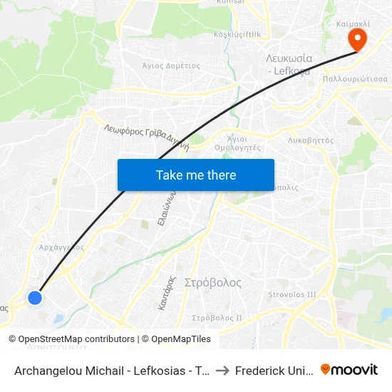 Archangelou Michail - Lefkosias - Troodous Hwy to Frederick University map