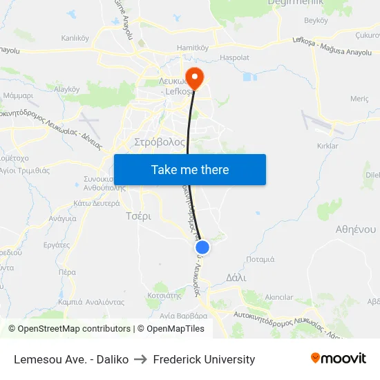 Lemesos Ave. - Daliko to Frederick University map
