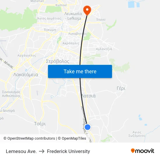 Limassol Ave to Frederick University map