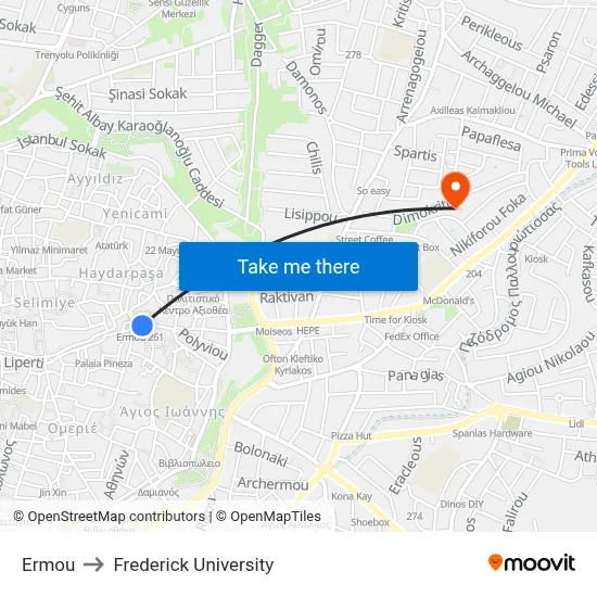 Ermou to Frederick University map