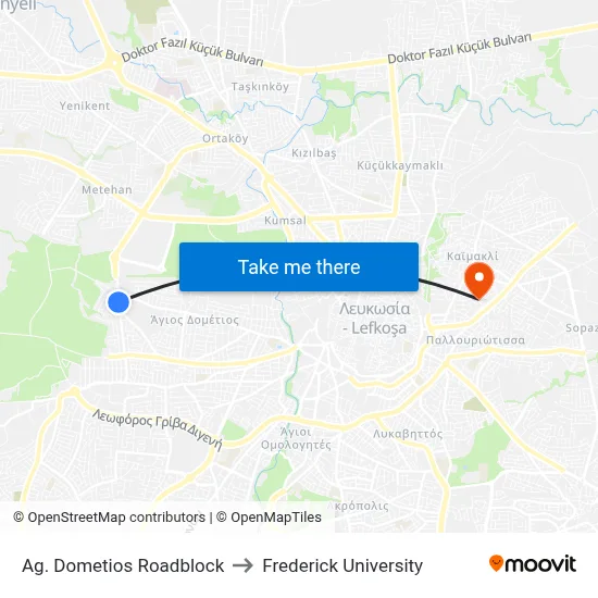 Ag. Dometios Roadblock to Frederick University map