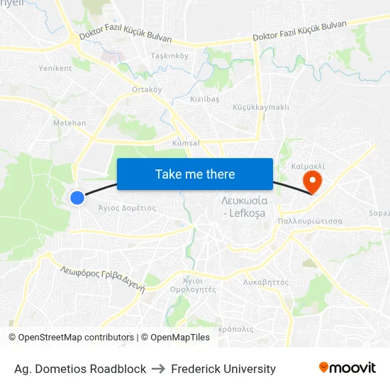 Ag. Dometios Roadblock to Frederick University map