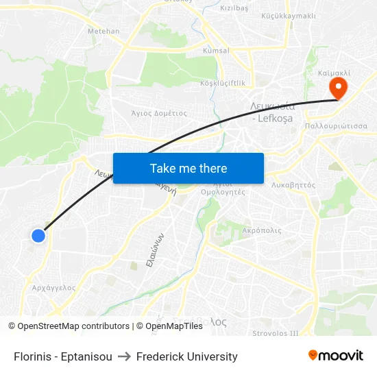 Florinis - Eptanisou to Frederick University map