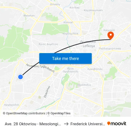 28th October Avenue - Mesolongiou to Frederick University map