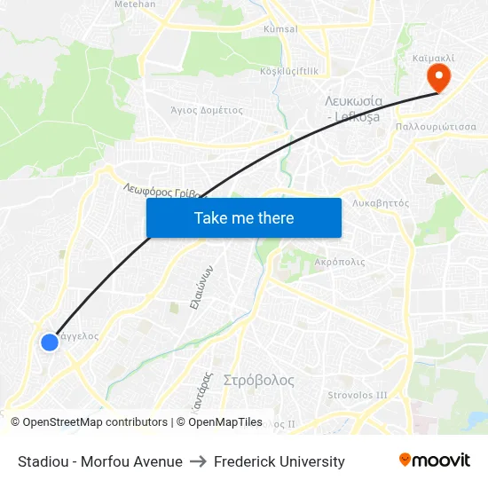 Stadium - Morphou Avenue to Frederick University map