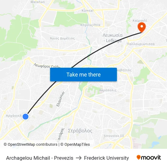 Archagelou Michail - Prevezis to Frederick University map